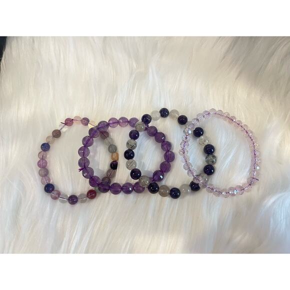 Crystal Bracelet Stack | Amethyst, Clear Quartz, Fluorite & Black Tourmaline - Picture 1 of 3